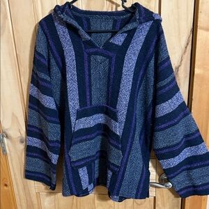 Striped Baja Style Hooded Sweater in Blue and Purple